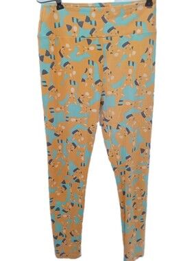 Lularoe Pants Woman's One Size Os Orange Stretch Fox Print Yoga Leggings Active
